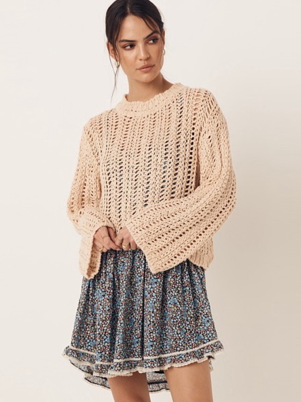Spell Saskia Open-Knit Cream Sweater Pullover
